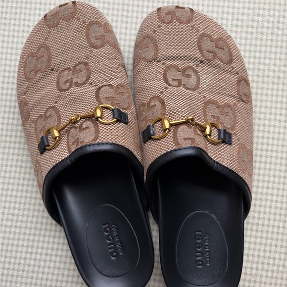 Gucci Shoes - Gucci Beige Brown GG Canvas Horsebit Backless Mules